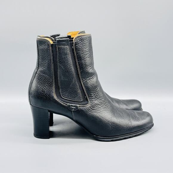 Cole Haan Boots Womens 8.5 Black Leather Chelsea Heeled Ankle Pebbled Vintage - Picture 1 of 11